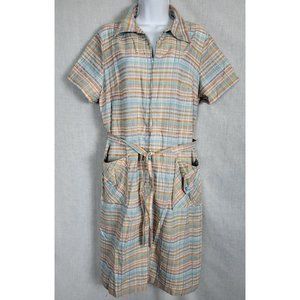 VTG Women's 60s / 70s belted Dress Summer Time Orange zip Up Light Weight